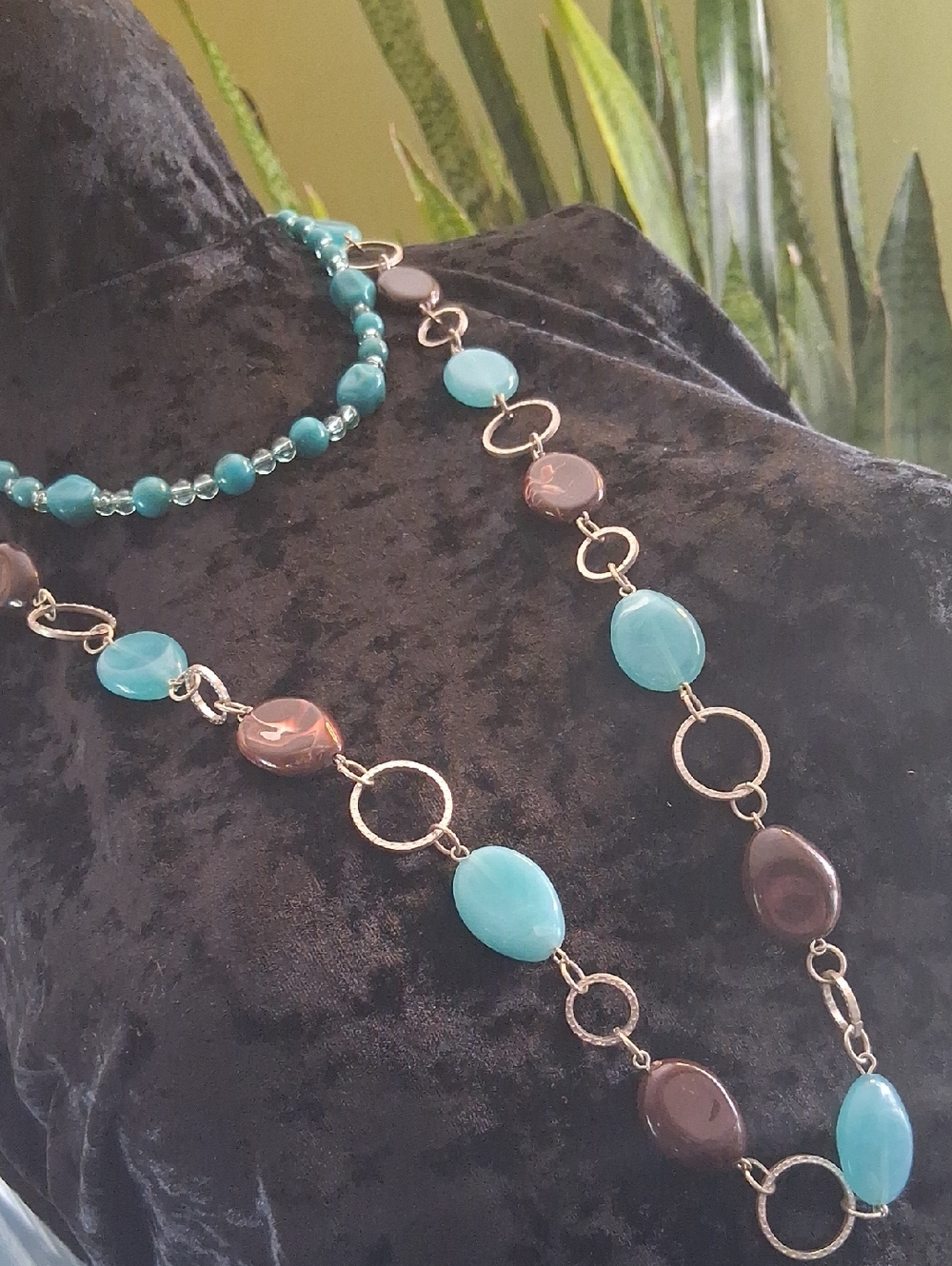 Turquoise and Brown Stone Link Necklace - Women's Jewelry 18 & 34 In Long